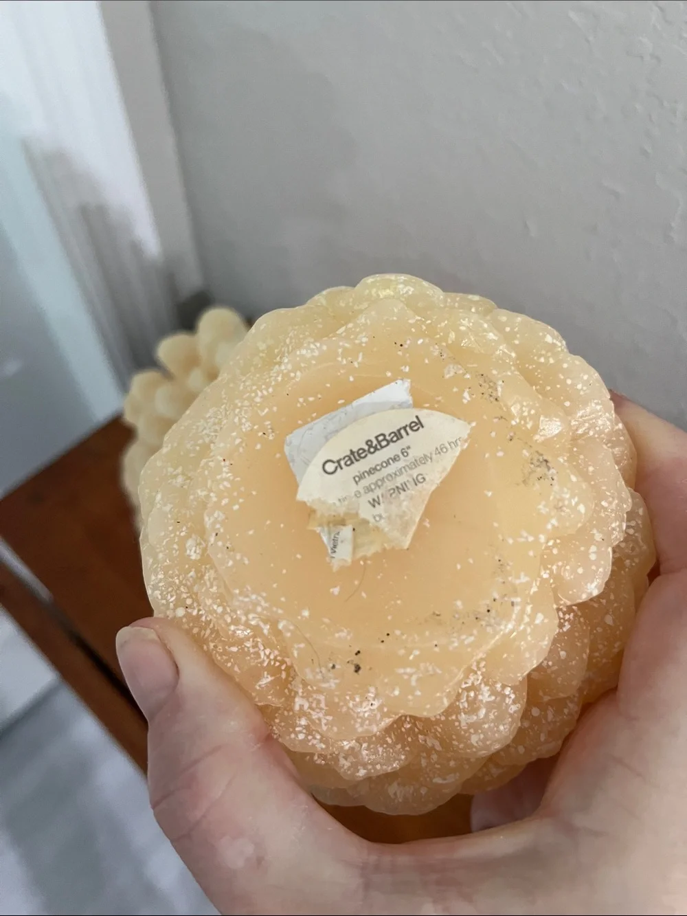 Crate and Barrel set of 2 Glis Ivory Pinecone Decorative Candles